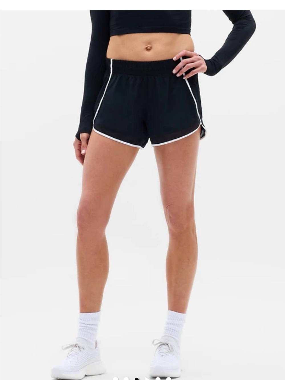 Athleta Black Mesh Racer Athletic Shorts with White Piping
